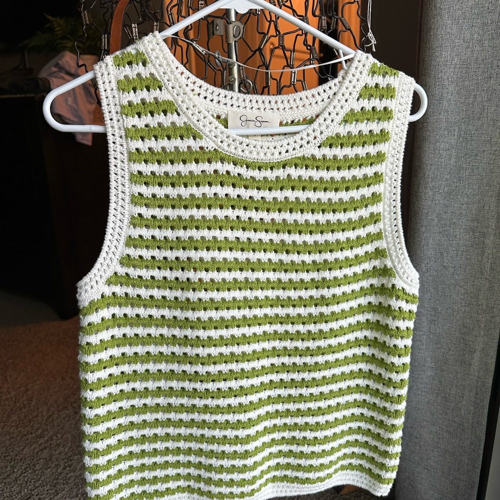 Jessica Simpson Green and White Striped Tank Top